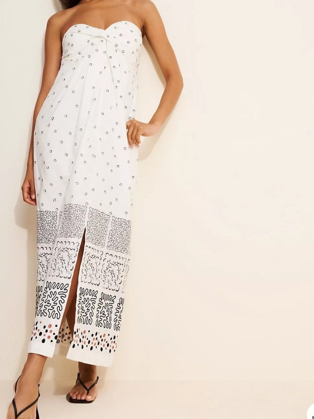 Anthropologie White Embroidered Maxi Dress With Removable Straps